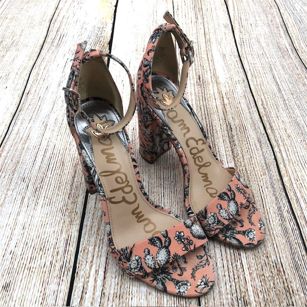 Sam Edelman Yaro Women's Size 5.5 Coral Cactus Block Heel Ankle Strap Sandals